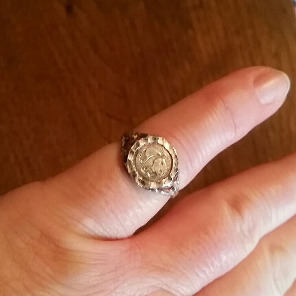 Panda coin ring sterling silver sz 6